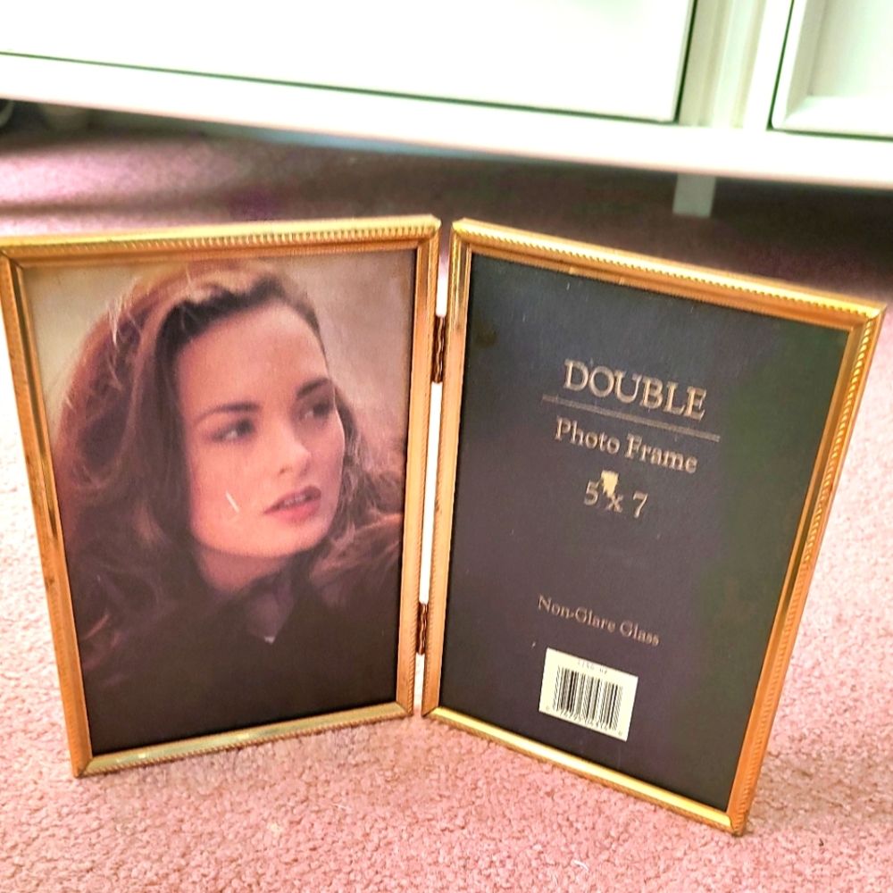 Gold metal Double photo frame 5x7
